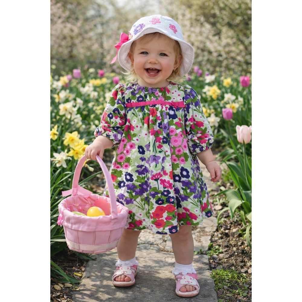 Retro Gymboree Baby Girls Floral Corduroy Dress Pink Purple Green 18-24 Months